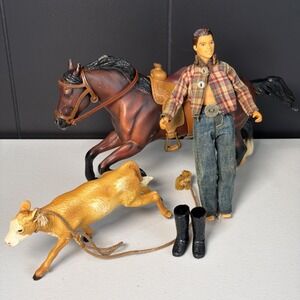 Vintage Bryer Cowboy , Horse And Calf